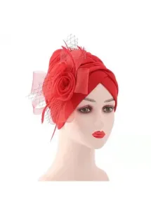 Modlily Cotton Detail Patchwork Red Turban Hat - One Size