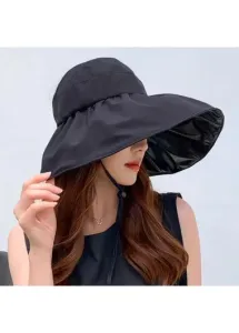 Modlily Cotton Detail Ruched Black Visor Hat - One Size