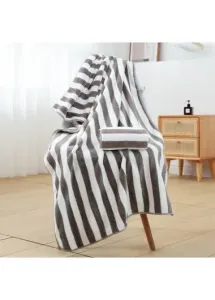 Modlily Dark Grey Striped Contrast Beach Blanket - One Size