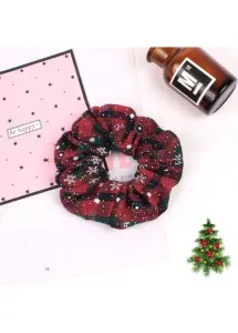Modlily Deep Red Round Snowflake Print Scrunchie - One Size