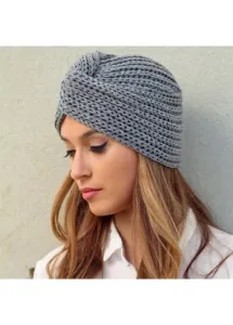 Modlily Grey Wool Blend Twist Beanie Hat - One Size