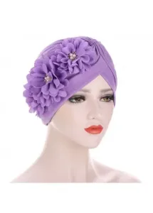 Modlily Hot Drilling Cotton Detail Purple Turban Hat - One Size