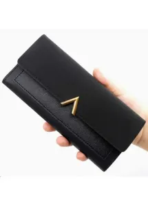 Modlily Metal Ring Detail Black Hasp Wallet - One Size