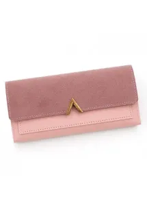 Modlily Metal Ring Detail Pink Hasp Wallet - One Size
