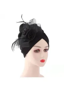 Modlily Patchwork Cotton Detail Black Turban Hat - One Size
