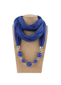 Modlily Patchwork Royal Blue Geometric Beaded Scarf - One Size