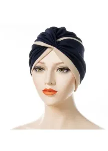 Modlily Patchwork Twist Design Black Turban Hat - One Size