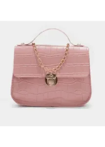 Modlily Pink Magnetic Chains Crocodile Print Crossbody Bag - One Size