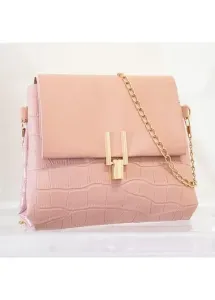 Modlily Pink Pushlock Chains PU Material Shoulder Bag - One Size
