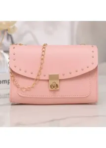 Modlily Pink Turnlock Chains Rivet Shoulder Bag - One Size