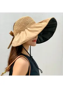 Modlily Polyester Detail Tie Back Beige Visor Hat - One Size