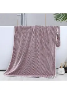 Modlily Bath Towels Polyester Dusty Pink Striped Bath Towel - One Size
