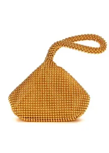 Modlily Polyester Gold Zip Rhinestone Hand Bag - One Size
