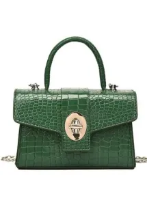 Modlily PU Detail Green Turnlock Chains Hand Bag - One Size