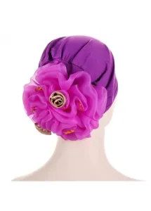 Modlily Purple Rhinestone Detail Patchwork Turban Hat - One Size