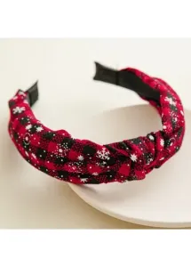 Modlily Red Christmas Design Plaid Snowflake Headband - One Size