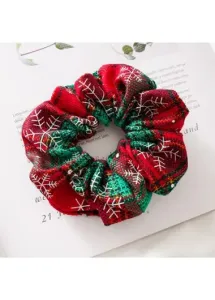 Modlily Red Christmas Plaid Snowflake Detail Scrunchie - One Size #1199148