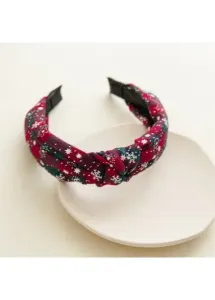 Modlily Red Plaid Christmas Snowflake Striped Headband - One Size