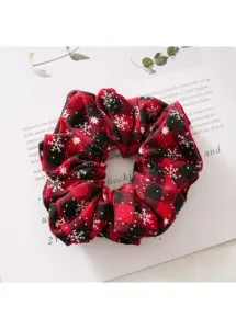 Modlily Red Plaid Snowflake Christmas Round Scrunchie - One Size