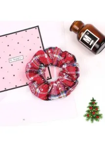 Modlily Red Round Snowflake Print Design Scrunchie - One Size
