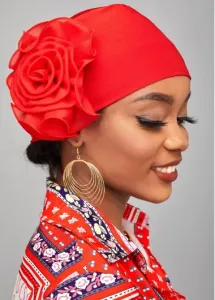 Modlily Red Stereo Flower Design Turban Hat - One Size