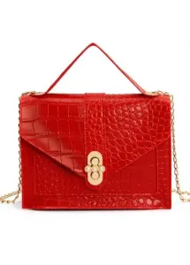 Modlily Red Turnlock Chains Design Shoulder Bag - One Size