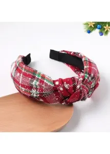 Modlily Red Twist Design Snowflake Print Headband - One Size