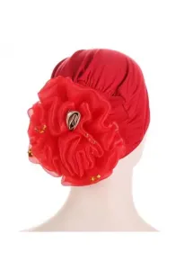 Modlily Rhinestone Detail Patchwork Red Turban Hat - One Size