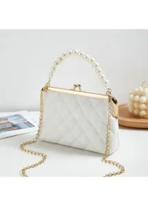 Modlily White Clasp Chains Pearl Detail Crossbody Bag - One Size