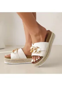 Modlily Flip Flops White Open Toe Low Heel Sliders - 36