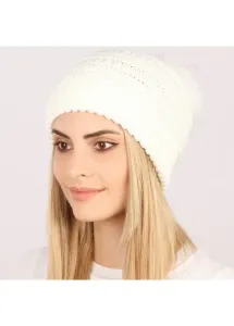 Modlily White Puff Ball Acrylic Beanie Hat - One Size