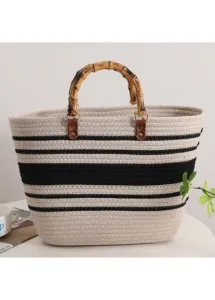 Modlily White Striped Open Contrast Hand Bag - One Size