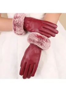 Modlily Wine Red Wrist Warming Full Finger Gloves - One Size