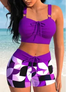 Modlily Bowknot Geometric Print Purple Bikini Set - L