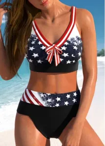 Modlily Bowknot High Waisted American Flag Print Bikini Set - XXL