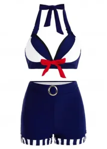 Modlily Bowknot High Waisted Navy Bikini Set - L