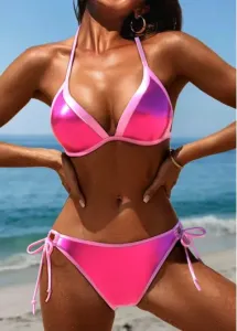 Modlily Coating Tie Hot Pink Bikini Set - L