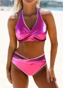 Modlily Contrast Binding Tie Hot Pink Bikini Set - XXL