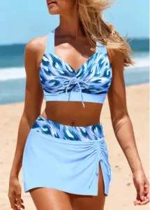 Modlily Criss Cross Mid Waisted Light Blue Bikini Set - S