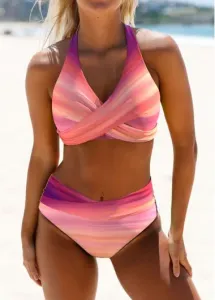 Modlily Criss Cross Ombre Pink Bikini Set - L