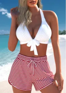 Modlily Criss Cross Striped White Bikini Set - XL