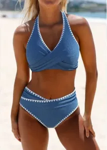 Modlily Criss Cross Tie Back Denim Blue Bikini Set - L