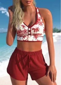 Modlily Deep Red Criss Cross High Waisted Bikini Set - XL