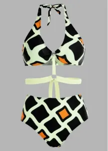 Modlily Geometric Print High Waisted Halter Bikini Set - L #177105