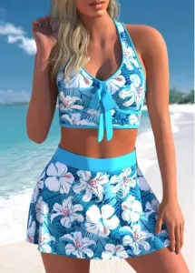 Modlily High Waisted Floral Print Cyan Bikini Set - XL