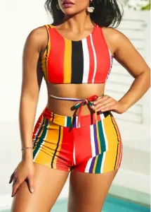 Modlily High Waisted Stripe Print Multi Color Bikini Set - XL #176577