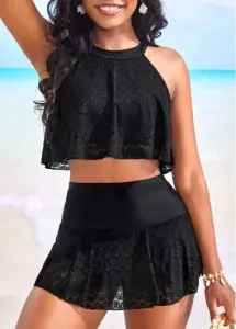 Modlily Lace High Waisted Black Bikini Sets - XL