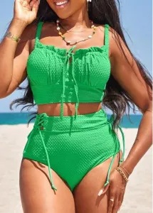 Modlily Lace Up High Waisted Green Bikini Set - M