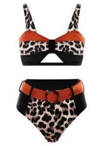 Modlily Leopard High Waist Wide Strap Bikini Set - L