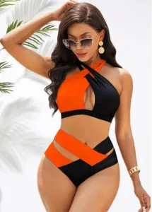 Modlily Orange High Waisted Cross Strap Bikini Set - XL